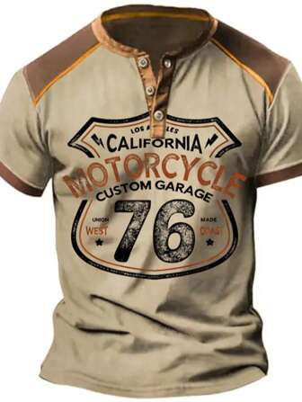 1 pezzo Camicia Henley da uomo - Casual e alla moda, manica corta, collo rotondo, dettaglio con bottoni, misto poliestere, lavabile in lavatrice - Scelta perfetta per le stagioni di primavera, estate e autunno