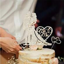 1pc Premium Metal Rhinestone Cake Topper, Bride And Groom Silhouette Shape Cake Hat For Wedding, Engagement, Anniversary, Party, Valentine's Day