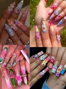 3D Silicone Mold Bow Flower Heart Nail Art Decorations Nails DIY Design Nail Mold Stamping Plate Manicure Mold For Nail Design Floral Nail Molds Spring Flower Nails Carved Acrylic Mold Blossom Petals