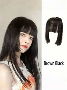 1 pieza Flequillo postizo, flequillo con corte de princesa, accesorio de belleza de cabello sintético en una sola pieza para sienes, estilo bohemio elegante para mujeres