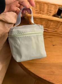 Solid Color Mini Square Cosmetic Bag, Simple & Elegant Nylon Zipper Makeup Bag, Washbag, Organizer For Home, Travel, Daily Use