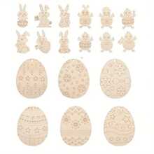 18 件复活节装饰品套装，DIY 鸡蛋、兔子和鸡，木制复活节装饰品适合涂鸦，适合家庭节日。 - 彩色 - 查看 1