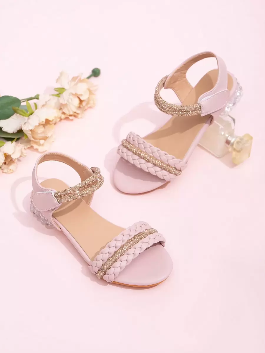 Girls' High Heel Sandals, Crystal Princess Shoes, Fashion Little Girl Sandals For Dance, Party, Wedding - Pink - View 1
