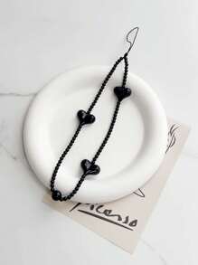 1pc New Fashionable Mobile Phone Hanging Rope Short Style Female Creative Black Heart Beaded Phone Chain Accessories Earphone Bag Decoration Suitable For Giving Girlfriend Holiday Gifts