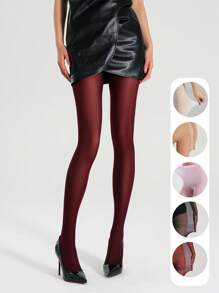 1 Pc Women's Solid Color Thin Transparent Skinny Leggings, Fashionable Sexy High Stretch Pantyhose Tights, Classic & Versatile - Multicolor - View 2