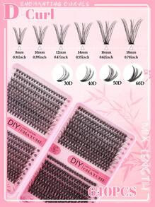 640/160PCS D Curl 8/10/12/14/16/18mm High Capacity False Lashes Book For Beginner, 30D 40D 50D 60D Mixed Style DIY At Home Lightweight And Soft Natural Look Reusable Wispy Lashes Extensions Suitable For Starter, Daily Wear, Party, Music Festival, Cosplay Eye Makeup Beauty