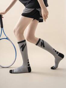 1/2/3 双男女通用高性能透气闪电图案运动压缩袜，适合骑行、山地骑行、室内和户外运动 - 彩色 - 查看 5