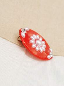 2 piezas de Clip lateral de acetato con estilo de palacio rojo y blanco, accesorio de pelo versátil con perlas