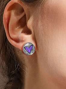 1 par de aretes tipo botón con estampado de leopardo y forma de corazón, de acero inoxidable, como regalo para el Día de la Madre