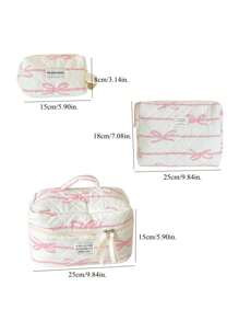 1 Pc Korean Style Pink Bowknot Makeup Bag Travel Large Cosmetic Storage Bag Portable Washing Bag