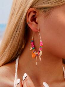 1 par de pendientes de aro bohemios con flores 3D incrustadas de colores, pendientes a juego para el casual verano o vacaciones de la mujer, colores de flores surtidos aleatoriamente