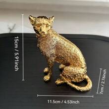 1pc Electroplated Gold Sitting Leopard Desktop Decor, Resin Crafted Animal Sculpture Ornament, Home Decor Symbolizing Wealth And Feng Shui Gifts Birthday Graduation