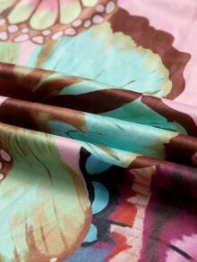 Sexy Butterfly Print Form-Fitting Backless High Slit Casual Dress - Pink - View 2