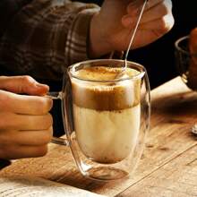 1个个性定制名字定制带手柄咖啡杯双层耐热玻璃杯创意保温热水杯冷饮牛奶杯果汁杯马克杯