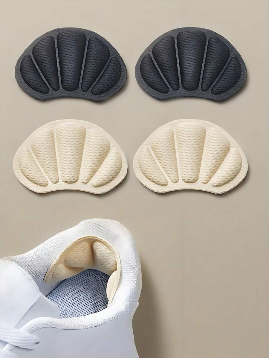4 件装男女通用贝壳肤色鞋跟和鞋底垫，舒适防滑半码减震时尚鞋垫鞋跟垫