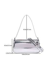 Fashionable Plain Glossy Crossbody Shoulder Bag For Women, Metal Mirror Simple Office Flap Underarm Messenger Pouch