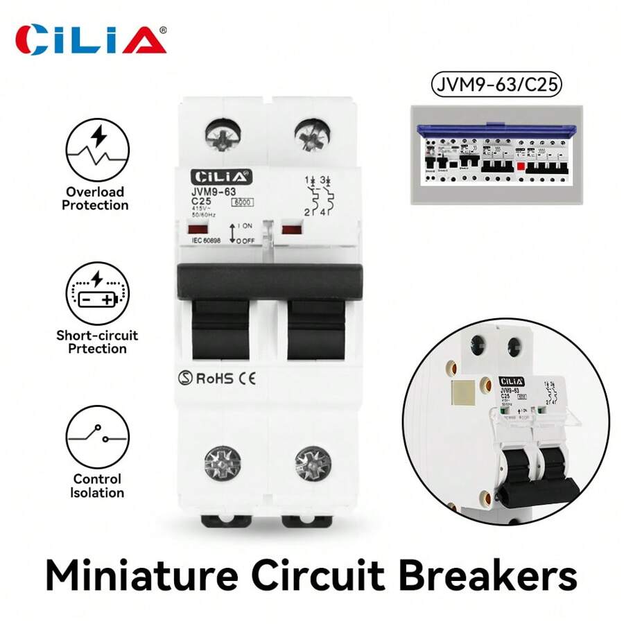 1/2/4 pezzi 2P Mini interruttore automatico 220V 6kA MCB 1P+N C10/16/20/25/32 - Protezione affidabile da sovraccarico e cortocircuito per uso domestico e industriale