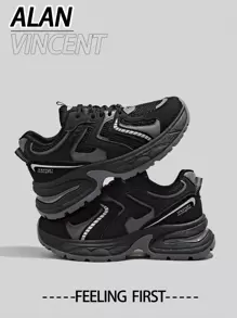 Alan Vincent[Free Returns And Exchanges] [Local Delivery][Quick Arrival][Clunky Sneaker Series]Black Shoes For Women  New Thick-Soled Sports Shoes Comfortable And Fashionable Running Shoes Height Increasing Casual Sneakers Women Outdoor  Shoes Ladies Shoes Breathable Mesh - 黑色 - 查看 8