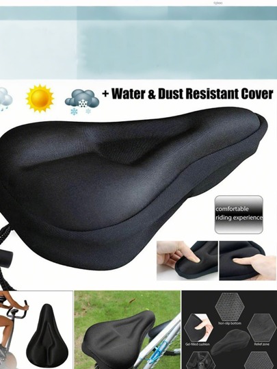 1pc Black Mountain Bike Seat Cover With Gel Pad,Comfort Gel Bike Seat Cover - Breathable, Thickened Foam Saddle With Anti-Slip Lining For Mountain Bikes, Black