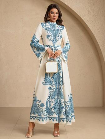 Damklänning med paisleymönster och muslinmönster, modest kaftan