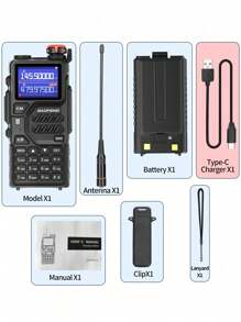 1pc BAOFENG K5PLUS 10W Tri Band Ham Radio Long Range Handheld High Power NOAA Weather Receiver Two Way Walkie Talkies With Copy Frequency,USB C Charger,2500mAh Battery,Airband,999CH