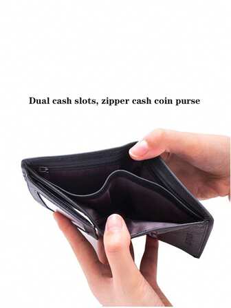 Men's Solid Color Genuine Leather Trifold RFID Blocking Zipper Coin Purse, Credit Card Holder Wallet For Women Large Capacity Multi-Card Slots, Business Casual Style, Birthday Gift, Graduation Gift, Father's Day Gift