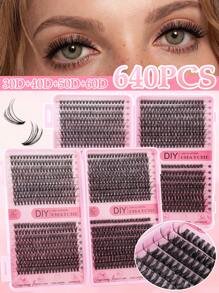 640/160PCS D Curl 8/10/12/14/16/18mm High Capacity False Lashes Book For Beginner, 30D 40D 50D 60D Mixed Style DIY At Home Lightweight And Soft Natural Look Reusable Wispy Lashes Extensions Suitable For Starter, Daily Wear, Party, Music Festival, Cosplay Eye Makeup Beauty