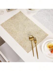 1/2/4/6/8pcs Rectangular Hollow Leaf Pattern Heat-Resistant PVC Placemats