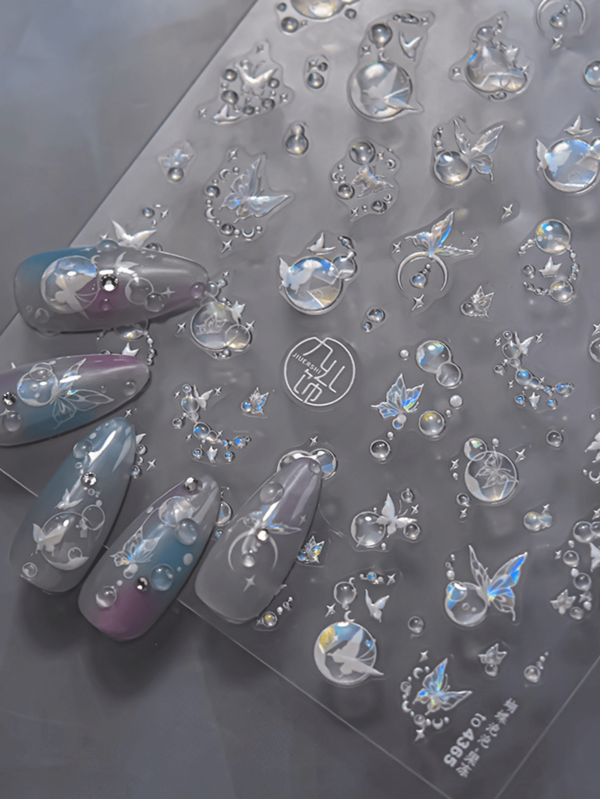 1pc French Jelly Nail Stickers, Dreamy Bubbles, Meteors, Butterflies, Stars, Moon, Self Adhesive Nail Stickers, Stickers, DIY Nail Art Decoration
