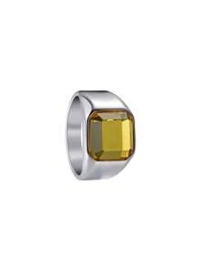 1pc Men's Yellow Gemstone Imitation Stone Inlaid Ring, Titanium Steel Material Ring