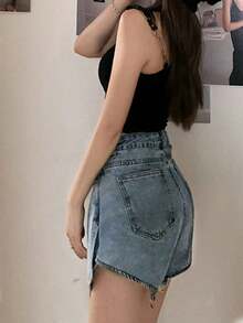 Women's Casual Street Style Zip-Up Patchwork Denim Long Pants