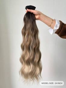 16 Clips en extensiones de cabello, 7 piezas de postizos de cabello, color negro marrón, 22 pulgadas de largo, fibra sintética ondulada natural resistente al calor, postizos para mujeres, para fiesta y uso diario
