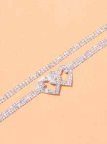 2pcs/Set Rhinestone Heart Shaped Anklet, Glamorous Women Jewelry For Daily, Wedding, Party