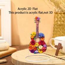 Guitare plate 2D décorée de fleurs colorées, décoration de bureau sans pile nécessaire, livrée avec un socle, convient comme cadeau pour la fête des mères, la rentrée, la remise des diplômes, l'anniversaire