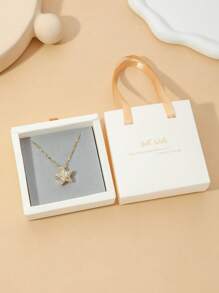 1pc Luxury Cubic Zirconia Star Pendant Necklace, Elegant Gift Box Packaging Suitable For Friends, (Random Gray Or Black Sponge Color In Gift Box) - Star - View 1