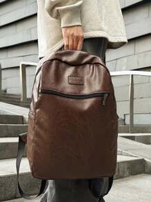 Large Capacity Backpack For Men, Business Commuter Laptop Bag, PU Leather College Student School Bag, Casual Travel Pack Office Bag