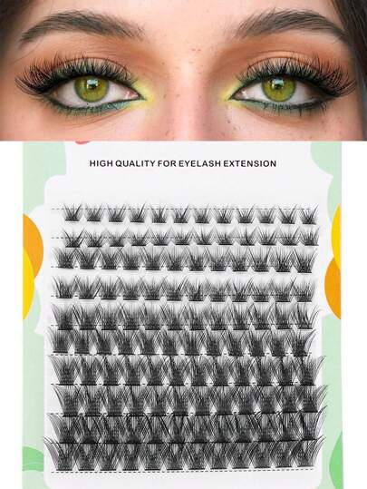 120 gruppi di ciglia , Curvatura D , Estensioni di ciglia finte individuali in stile cluster, aspetto naturale , Lunghezze assortite (8/10/12/14/16mm), Per trucco quotidiano, Fai da te a casa, Morbide e facili per principianti