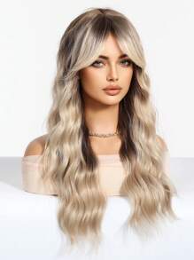 Tóc giả đen dài 24 inch, kiểu gợn sóng, dành cho nữ, tóc giả xoăn đen có mái thưa, kiểu sóng nước, làm từ sợi tổng hợp chịu nhiệt, thích hợp sử dụng hàng ngày và dự tiệc. - Ombre - Xem 6