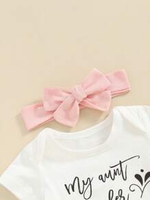 Newborn Baby Girl Auntie Outfits Letter Short Sleeve Romper T-Shirt Tops Tutu Skirt Shorts Set Summer Clothes - White - View 5