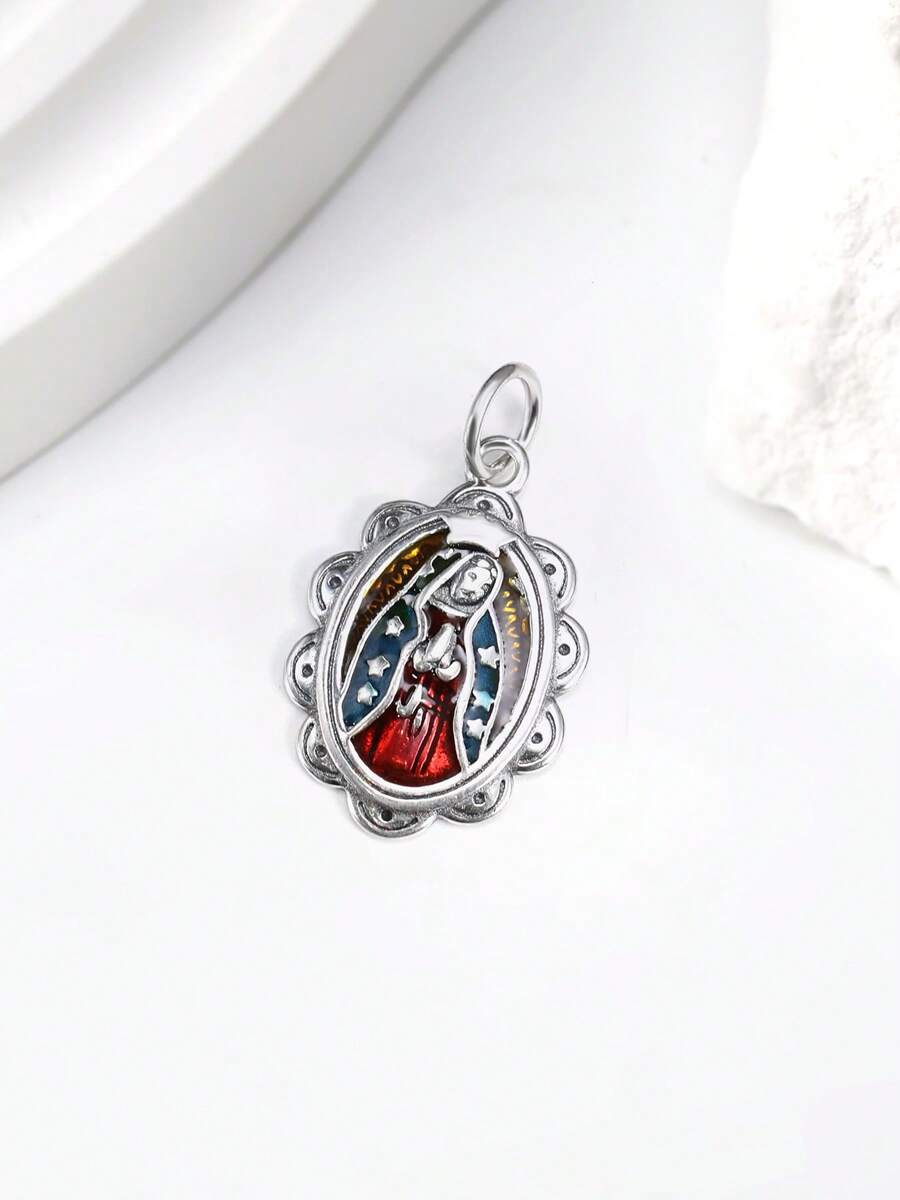 1pc Simple Unique 925 Sterling Silver Enamel Virgin Of Guadalupe DIY Pendant Women Fine Jewelry Gift