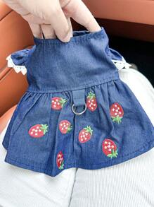 1 pieza Ropa para mascotas Vestido de fresa para perros y gatos pequeños, Atuendo lindo para cachorros y gatitos