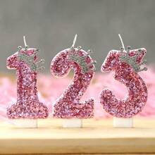 1 Stück Kerzen in Krone-Thema mit pinkem Glitzer in den Zahlen 0-9 für Geburtstagskuchen Dekoration, stimmungsvolle Geburtstags-Backdekoration zum Einstecken, geeignet für Mädchen, Göttinnen, Prinzessinnen, Frauenpartys, Geburtstage, Hochzeitsjubiläen
