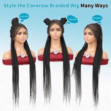 360° 高清蕾丝前辫假发 13 英寸 X 8 英寸蕾丝玉米辫假发 手工钩针编织盒状辫子假发 带婴儿头发 黑色自然 36 英寸全蕾丝辫子假发