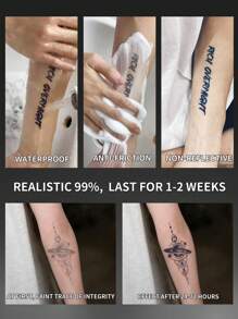 1 件几何罗盘星球临时纹身半永久纹身欧式风格防水防汗持续 1-2 周逼真草本汁防摩擦不反光仿黑色假纹身男女手臂、胸部、腿部、腹部、腰部、手指、颈部纹身贴纸现代人体艺术 - 黑色 - 查看 4