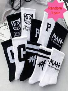 5/10 Pairs Men Cartoon Graphic Mid-Calf Socks, Streetwear Style