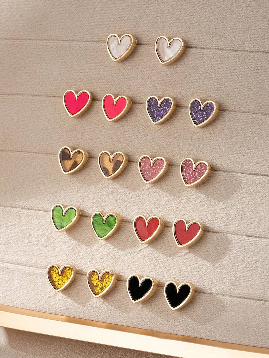 1 Pair/Set Fashionable & Elegant Alloy Heart Shaped Multi-Color Versatile Delicate Sweet Stylish Earrings, Suitable For Women To Wear On Holidays And Gatherings - Multicolor - View 1