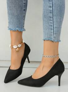 BENE Women's High Heels, Ideal Match For Dresses, Women's Versatile Low Heel Pointed Toe High Heels, Fashion Pairing With Jumpsuits, Fashionable Solid Color Thin High Heel Sandals, Bridal Wedding Shoes - Black - View 6