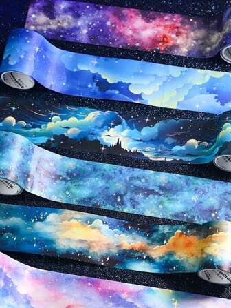 1 Rollo de Cinta Washi de Cielo Estrellado, Serie Dreamland, Pegatinas decorativas para Scrapbooking/Cuaderno/Planificador/Diario/Taza/Calendario, Material creativo DIY para Collages y Decoración Vuelta al Colegio