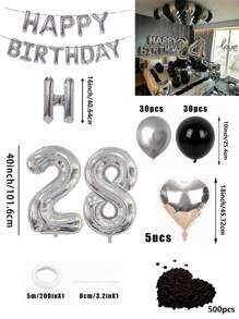 580pcs Black & Silver Balloon Garland Birthday Set, 40" Oversized Foil Number Balloons, Black Rose Petals, Suitable For Men & Women 16th, 18th, 20th, 21st, 25th, 30th, 35th, 45th Birthday Party Decorations