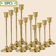 Gold Candlesticks Set Of 3pcs Conical Stand Vintage Metal Bronze Modern High Column Tablecloth Candlestick Decoration Candlestick Long Support For Table Center Decoration Wedding Party Dining
